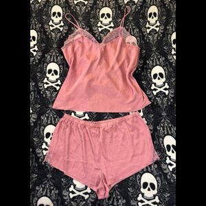 Victoria’s Secret Pink Satin Lace Cami Set XL | 2 Piece Pajama Lingerie Set